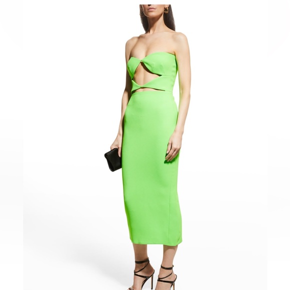 Alex Perry hale strapless midi dress neon green AU 6